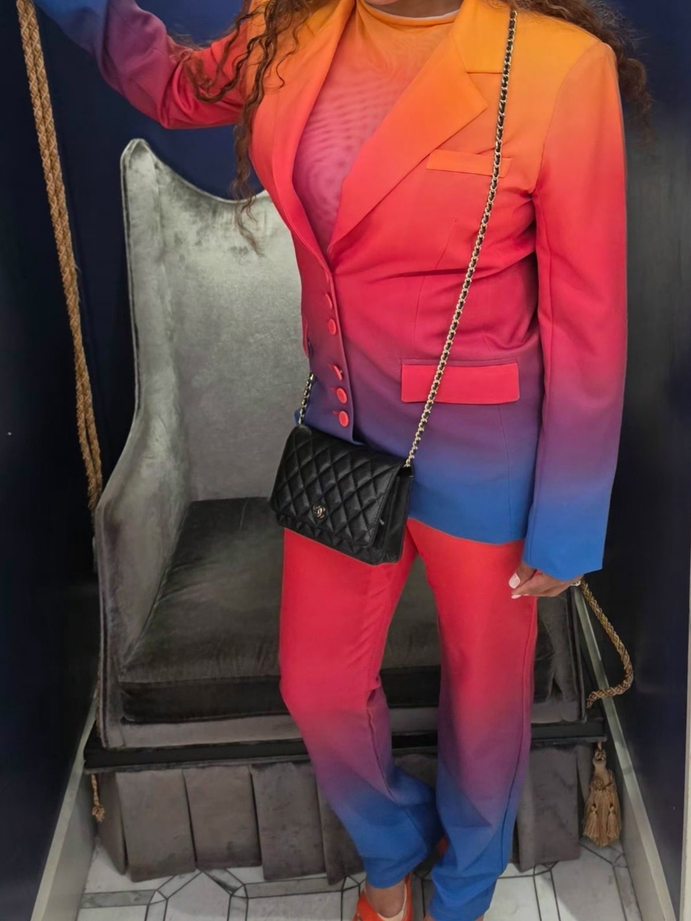 Akira Sunset In Paradise Ombré Blazer Pant Set 3 PCs Pants Lrg Jacket/Shirt Med